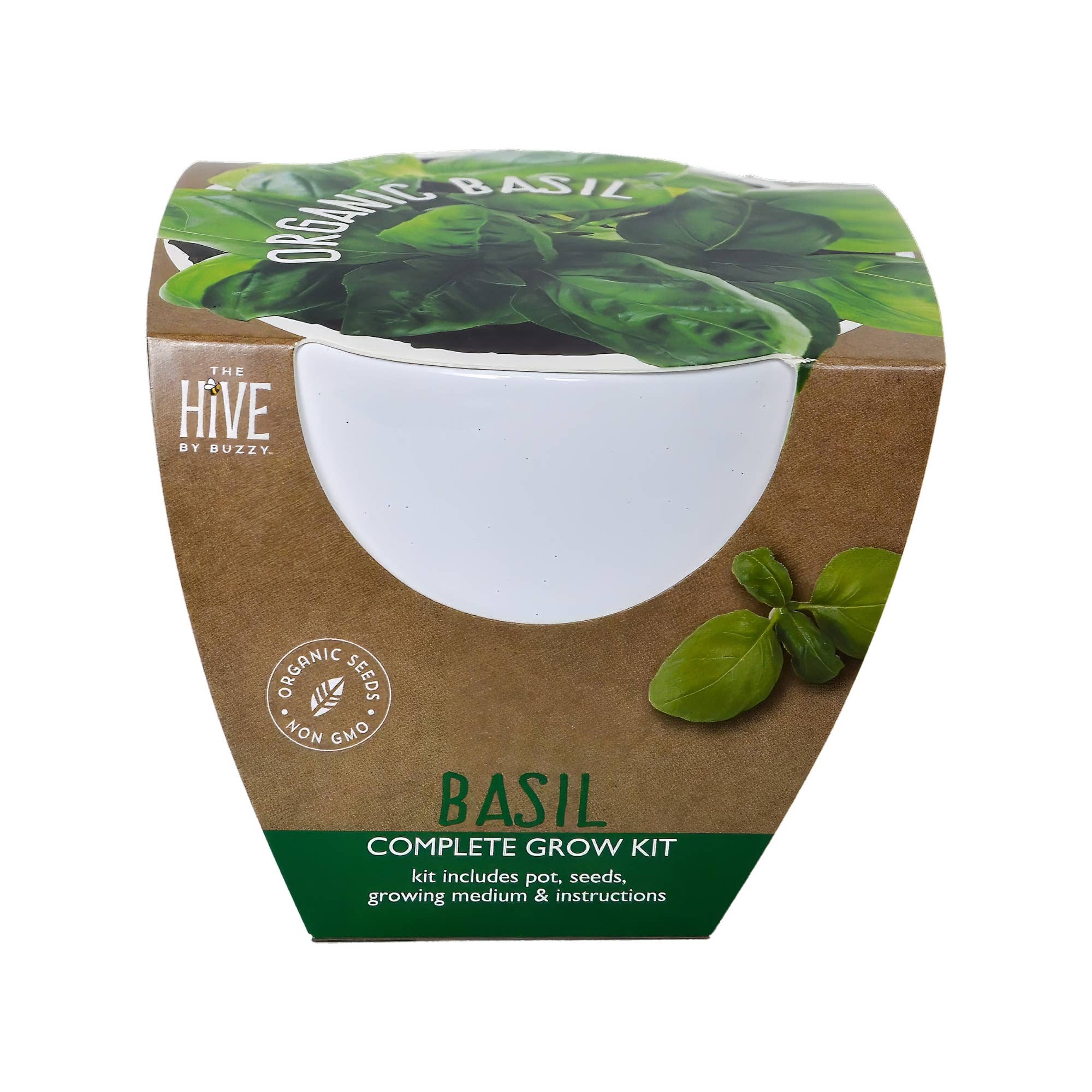 Buzzy Seeds Classic Organic Basil Grow Kit with ceramic planter