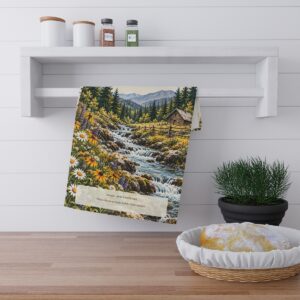 Farm and Forest cotton twill kitchen towel in kitchen setting