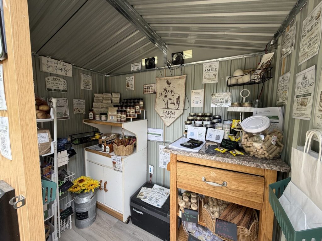 Interior shelves and displays in the Farm and Forest Shed